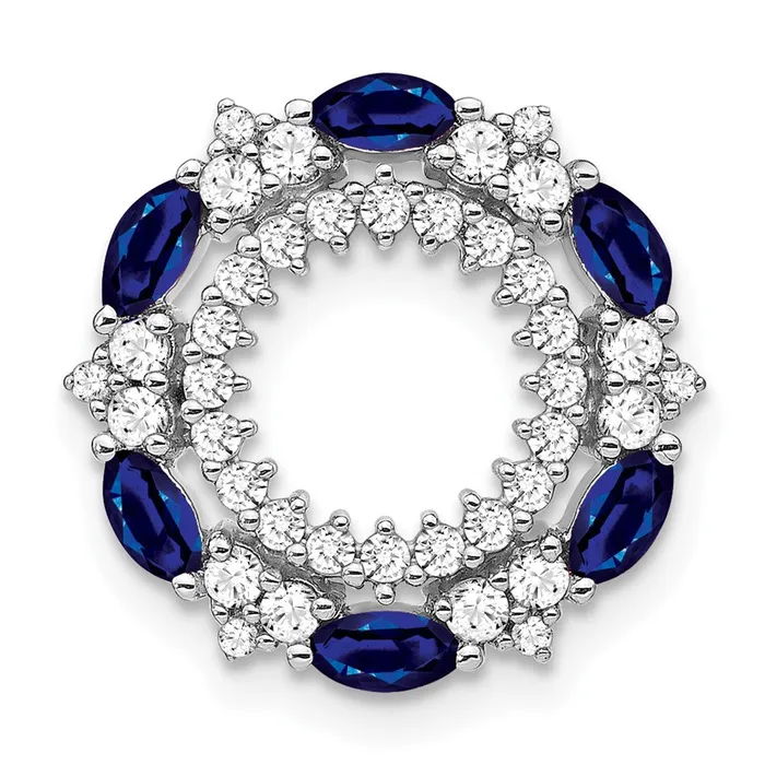 Necklaces TreasureFineJewelers 14k White Gold Sapphire and Diamond Circle Chain Slide Necklaces TreasureFineJewelers 14k White Gold Sapphire and Diamond Circle Chain Slide