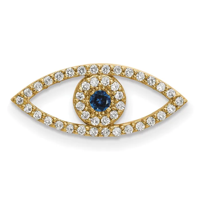 Necklaces TreasureFineJewelers 14k Yellow Gold Small Diamond and Sapphire Evil Eye Pendant Necklaces TreasureFineJewelers 14k Yellow Gold Small Diamond and Sapphire Evil Eye Pendant