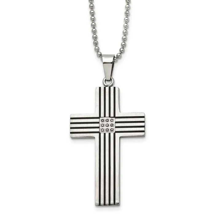 Necklaces TreasureFineJewelers Chisel Stainless Steel Polished Black IPplated 120 carat Black Diamond Striped Cross Pendant on a 22 inch Ball Chain Necklace Necklaces TreasureFineJewelers Chisel Stainless Steel Polished Black IPplated 120 carat Black Diamond Striped Cross Pendant on a 22 inch Ball Chain Necklace