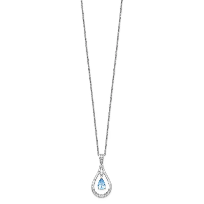 Necklaces TreasureFineJewelers Sentimental Expressions Sterling Silver Rhodiumplated Mar CZ Stone Never Forget Tear 18in Birthstone Necklace