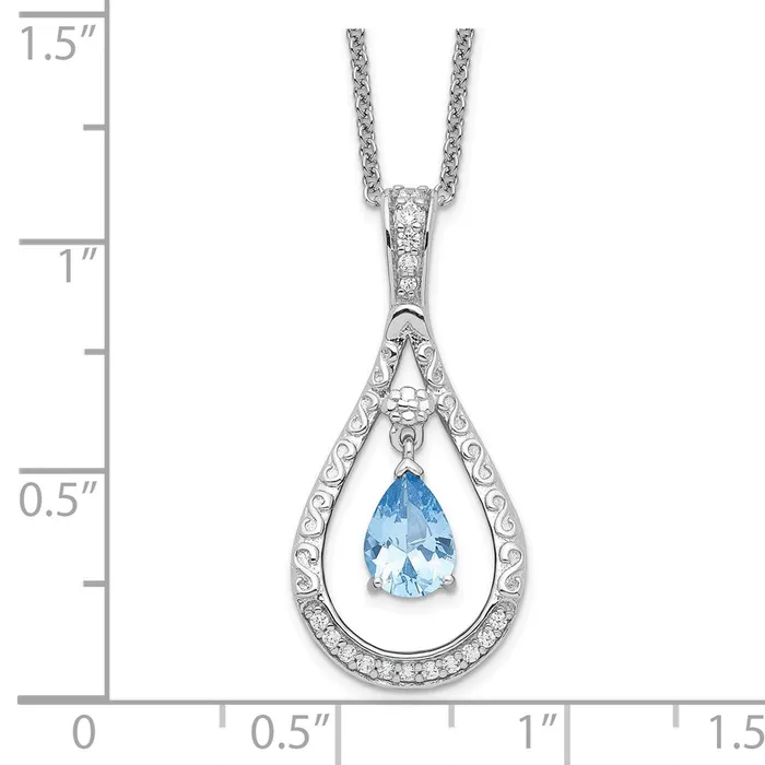 Necklaces TreasureFineJewelers Sentimental Expressions Sterling Silver Rhodiumplated Mar CZ Stone Never Forget Tear 18in Birthstone Necklace