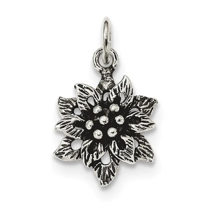 Necklaces TreasureFineJewelers Sterling Silver Antiqued Flower Pendant