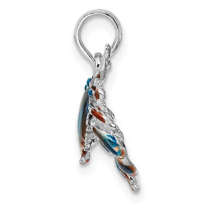 Necklaces TreasureFineJewelers Sterling Silver Polished Enameled Blue Stone Crab Pendant