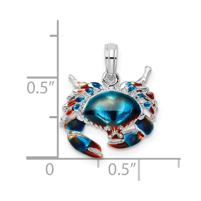 Necklaces TreasureFineJewelers Sterling Silver Polished Enameled Blue Stone Crab Pendant