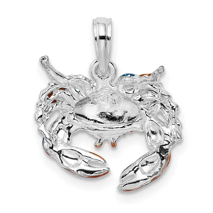 Necklaces TreasureFineJewelers Sterling Silver Polished Enameled Blue Stone Crab Pendant
