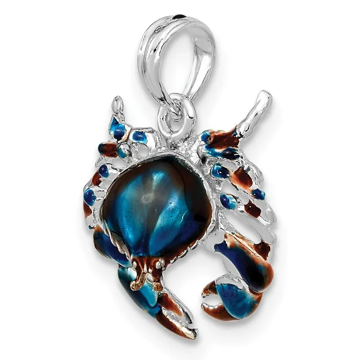 Necklaces TreasureFineJewelers Sterling Silver Polished Enameled Blue Stone Crab Pendant