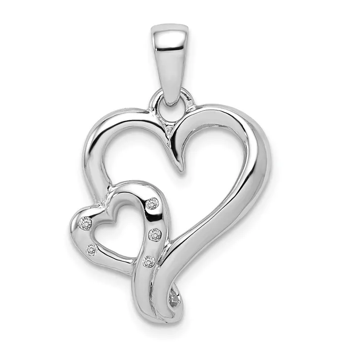 Necklaces TreasureFineJewelers Sterling Silver Rhodium Diam Polished Double Heart Pendant Necklaces TreasureFineJewelers Sterling Silver Rhodium Diam Polished Double Heart Pendant