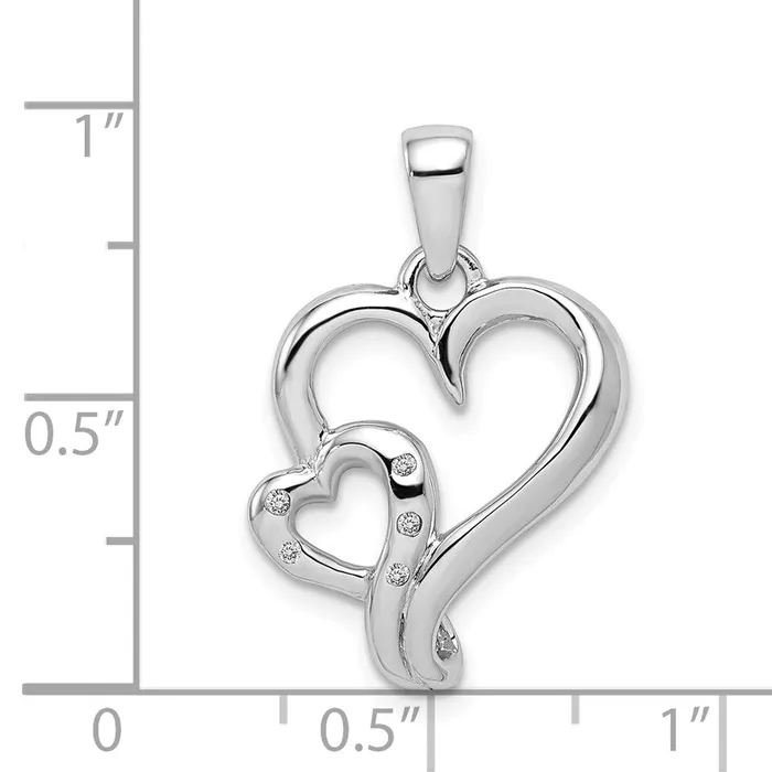 Necklaces TreasureFineJewelers Sterling Silver Rhodium Diam Polished Double Heart Pendant