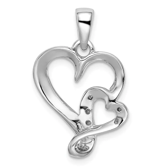 Necklaces TreasureFineJewelers Sterling Silver Rhodium Diam Polished Double Heart Pendant