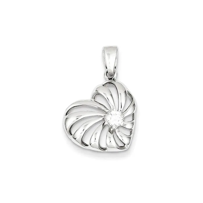 Necklaces TreasureFineJewelers Sterling Silver Rhodium Plated CZ Heart Pendant Necklaces TreasureFineJewelers Sterling Silver Rhodium Plated CZ Heart Pendant
