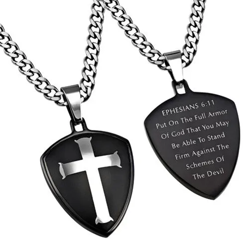 North Arrow Shop Necklaces Cross and Shield Armor of God Necklace Bible Verse Steel Curb Chain North Arrow Shop Necklaces Cross and Shield Armor of God Necklace Bible Verse Steel Curb Chain