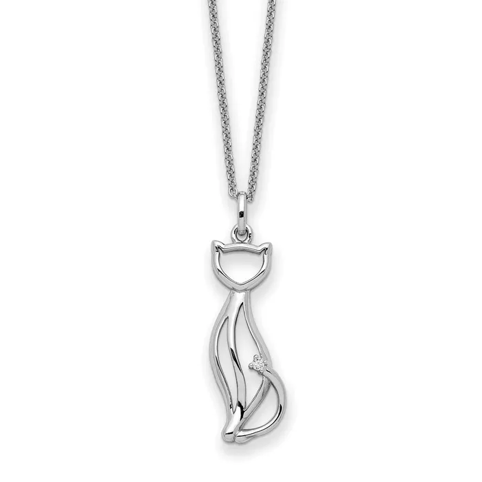 Sentimental Expressions Sterling Silver Rhodiumplated CZ Purrfect Love Cat 18in Necklace TreasureFineJewelers Necklaces Sentimental Expressions Sterling Silver Rhodiumplated CZ Purrfect Love Cat 18in Necklace TreasureFineJewelers Necklaces