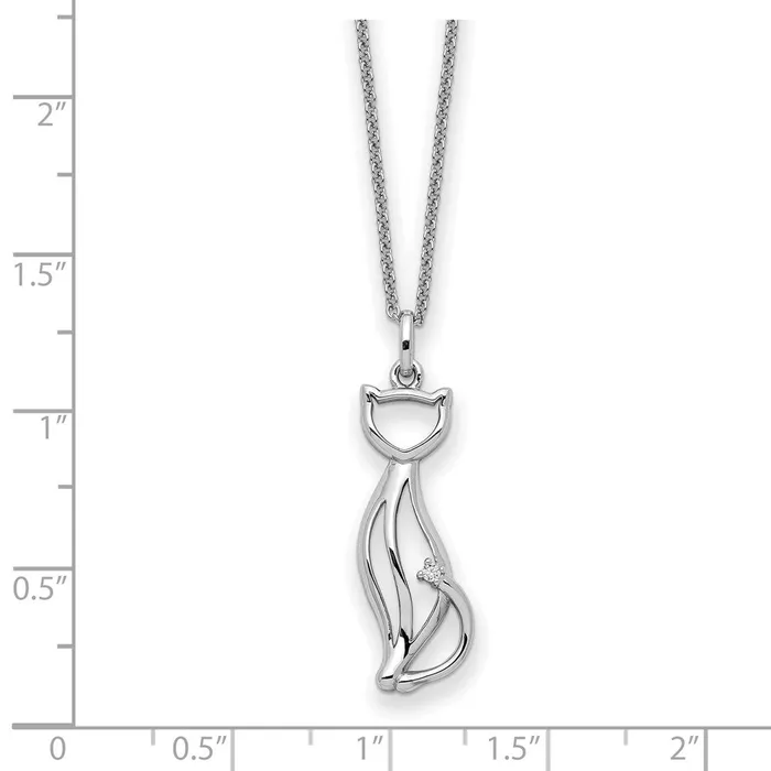 Sentimental Expressions Sterling Silver Rhodiumplated CZ Purrfect Love Cat 18in Necklace TreasureFineJewelers Necklaces