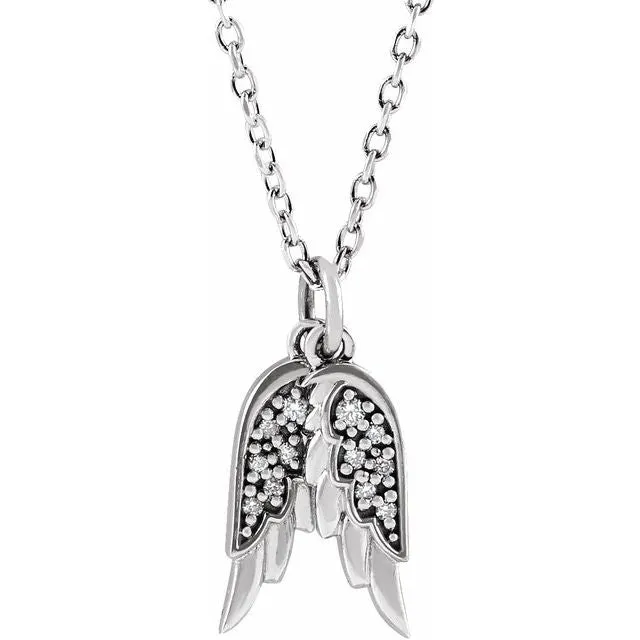 Sterling Silver 03 CTW Natural Diamond Angel Wings 1618 Necklace TreasureFineJewelers Necklaces Sterling Silver 03 CTW Natural Diamond Angel Wings 1618 Necklace TreasureFineJewelers Necklaces
