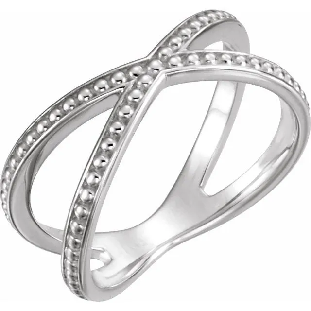 Sterling Silver Beaded CrissCross Ring TreasureFineJewelers Rings