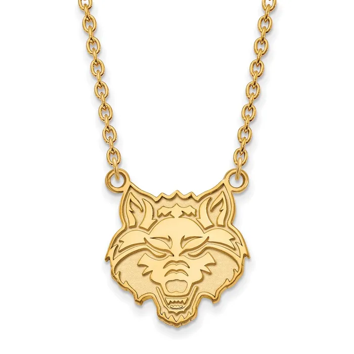 Sterling Silver Goldplated Arkansas State University Wolf Large Pendant 18 inch Necklace TreasureFineJewelers Necklaces Sterling Silver Goldplated Arkansas State University Wolf Large Pendant 18 inch Necklace TreasureFineJewelers Necklaces