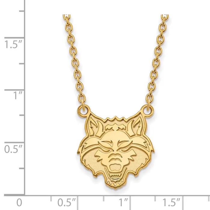 Sterling Silver Goldplated Arkansas State University Wolf Large Pendant 18 inch Necklace TreasureFineJewelers Necklaces