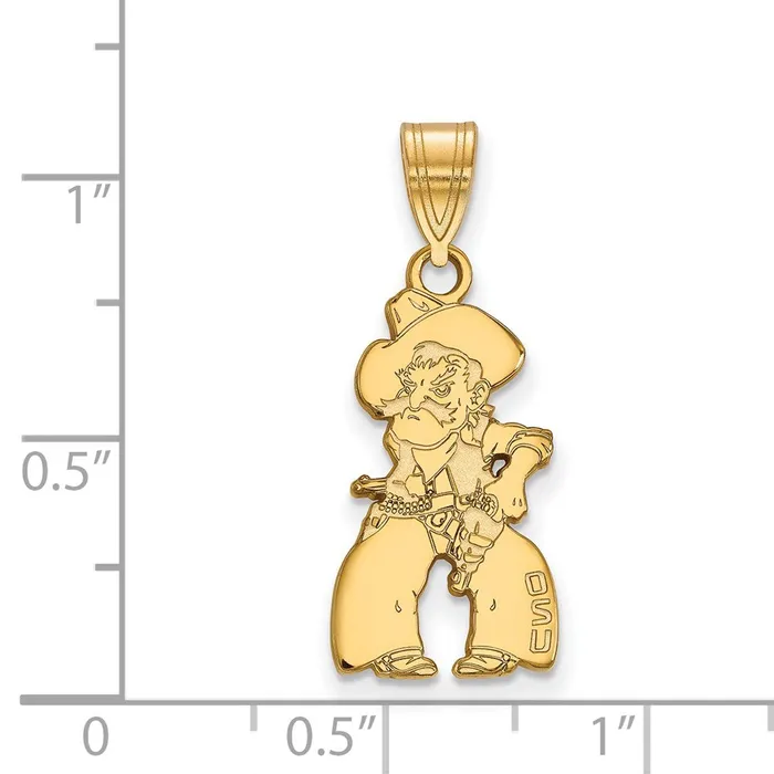 Sterling Silver Goldplated Oklahoma State University Cowboy Large Pendant TreasureFineJewelers Necklaces
