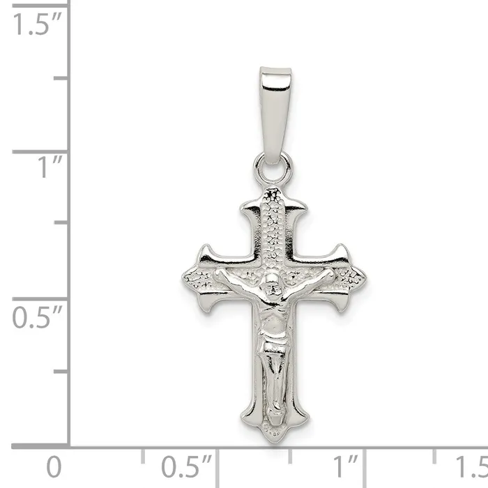 Sterling Silver Polished Textured Crucifix Pendant TreasureFineJewelers Necklaces