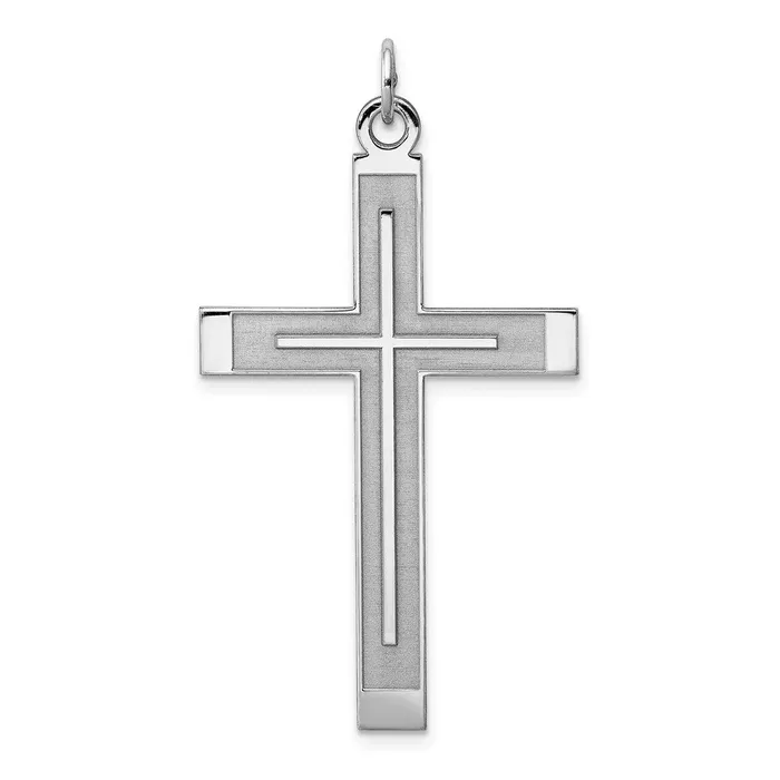 Sterling Silver Rhplated Satin Polished Laser Designed Cross Pendant TreasureFineJewelers Necklaces Sterling Silver Rhplated Satin Polished Laser Designed Cross Pendant TreasureFineJewelers Necklaces