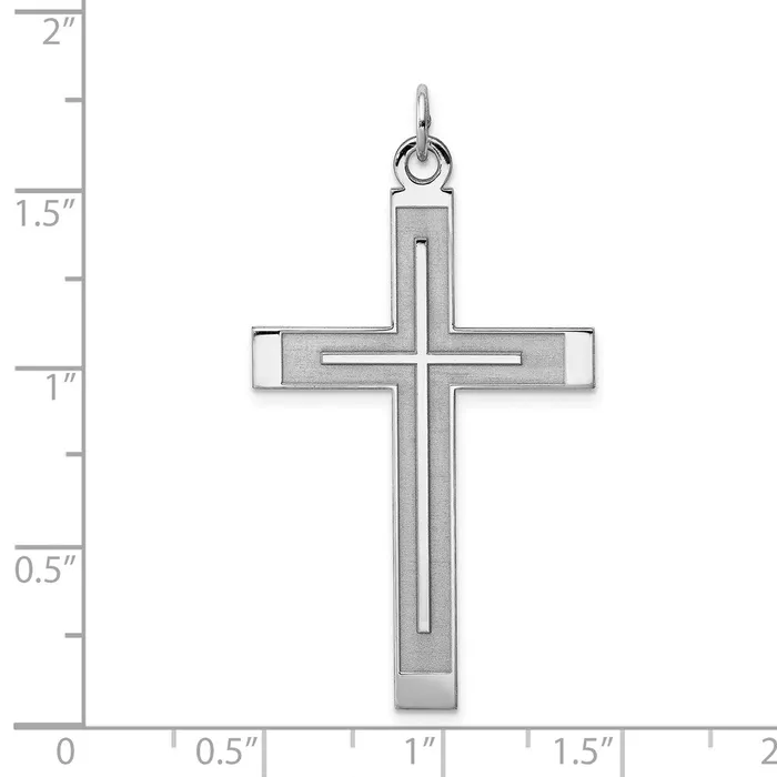 Sterling Silver Rhplated Satin Polished Laser Designed Cross Pendant TreasureFineJewelers Necklaces