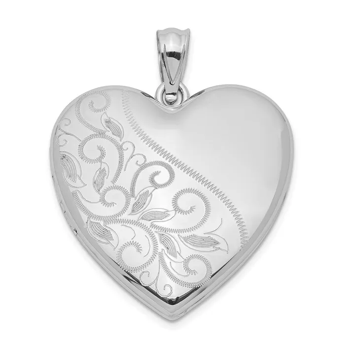 Sterling Silver Rhodiumplated 24mm Scrolled Heart Family Locket TreasureFineJewelers Necklaces Sterling Silver Rhodiumplated 24mm Scrolled Heart Family Locket TreasureFineJewelers Necklaces