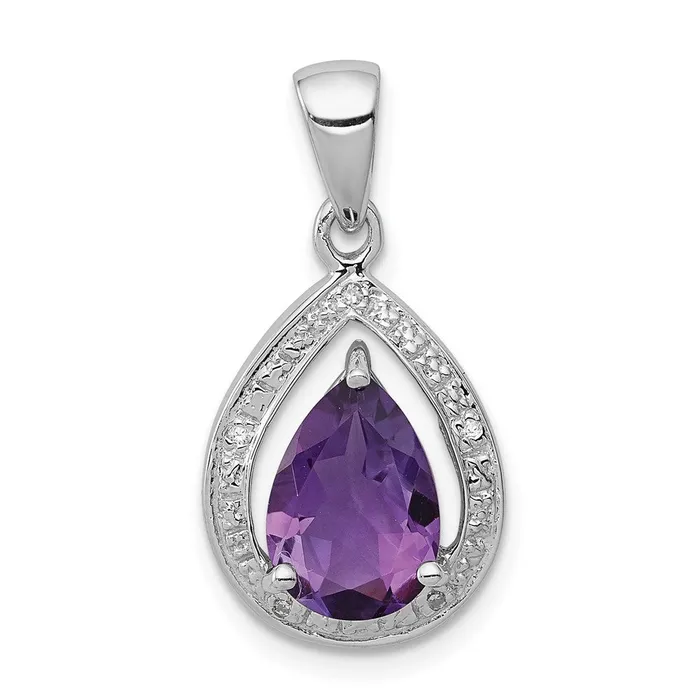 Sterling Silver Rhodiumplated Amethyst and Diamond Pendant TreasureFineJewelers Necklaces Sterling Silver Rhodiumplated Amethyst and Diamond Pendant TreasureFineJewelers Necklaces