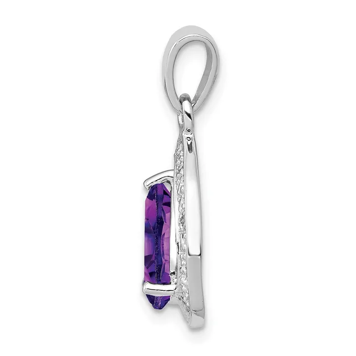 Sterling Silver Rhodiumplated Amethyst and Diamond Pendant TreasureFineJewelers Necklaces