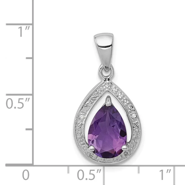 Sterling Silver Rhodiumplated Amethyst and Diamond Pendant TreasureFineJewelers Necklaces