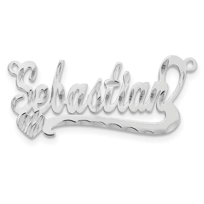 TreasureFineJewelers 10K White Gold Diamondcut Heart Name Plate Necklaces