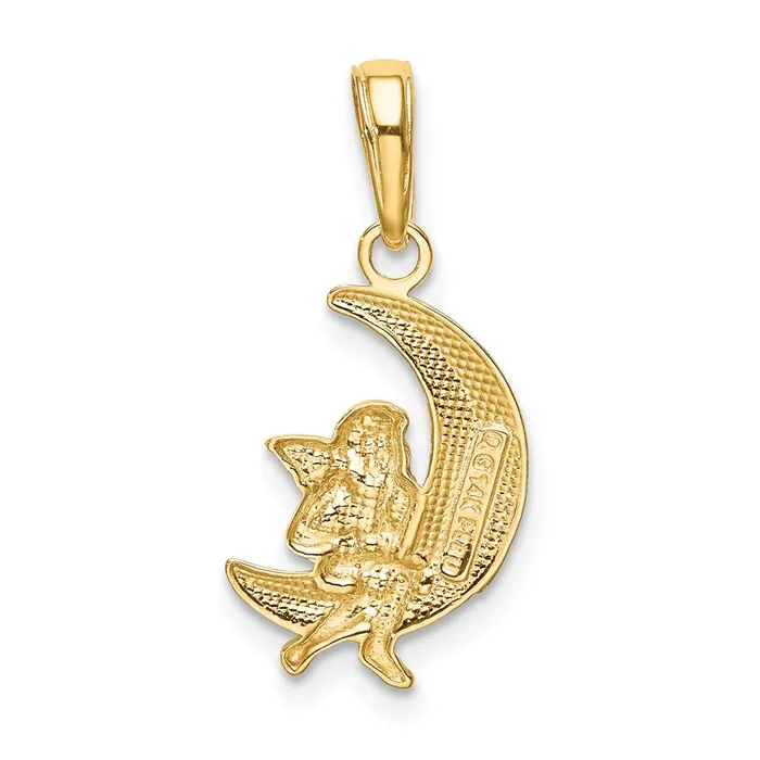 TreasureFineJewelers 14k and Rhodium Polished Moon w Angel Pendant Necklaces