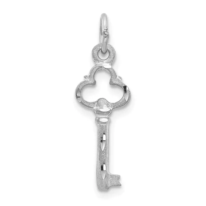 TreasureFineJewelers 14K White Gold Polished Diamondcut 3D Key Charm Charm Necklaces