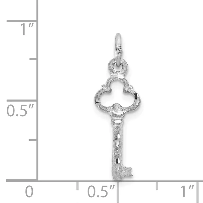 TreasureFineJewelers 14K White Gold Polished Diamondcut 3D Key Charm Charm Necklaces