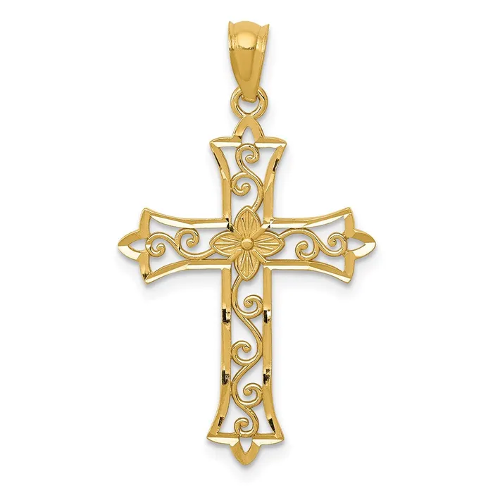 TreasureFineJewelers 14k Yellow Gold Cross Pendant Necklaces