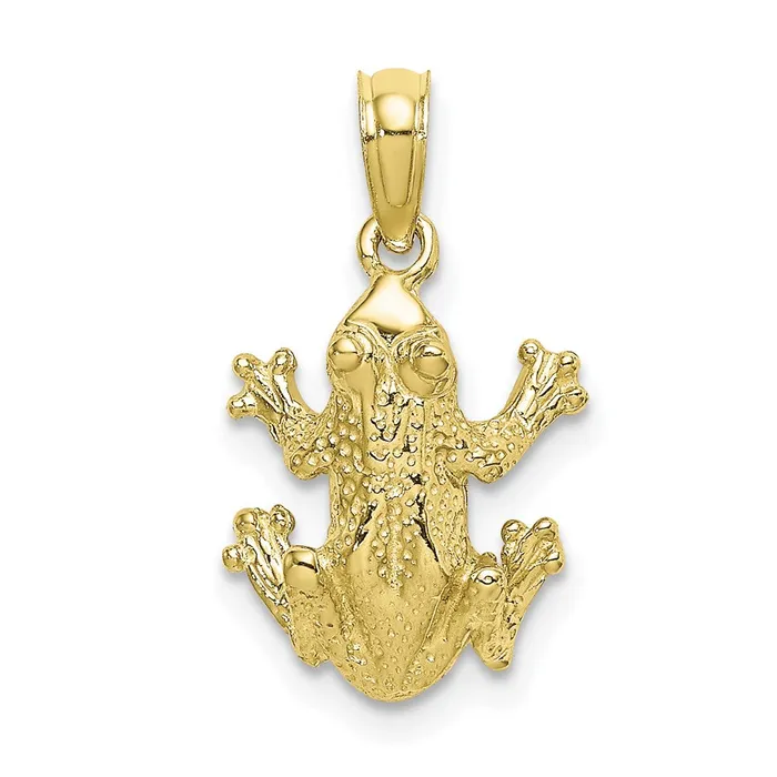 TreasureFineJewelers Charm Necklaces 10k Textured Top View FROG Charm