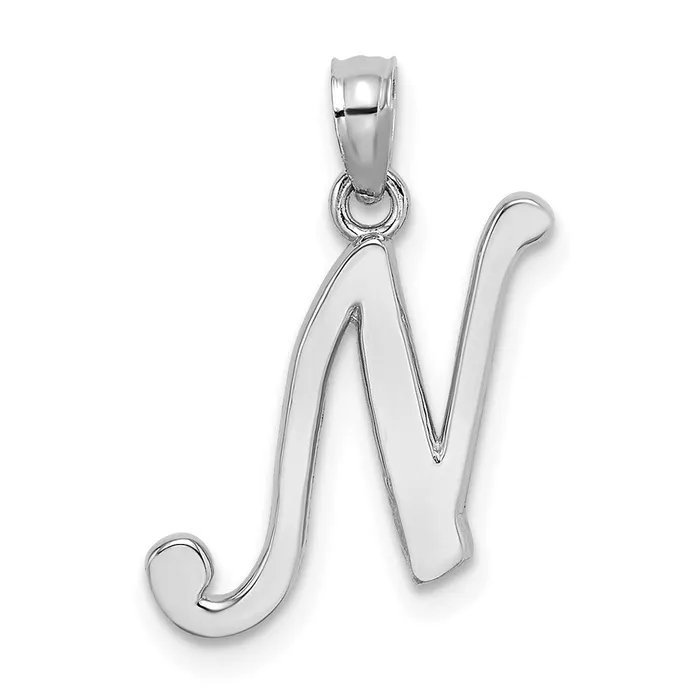 TreasureFineJewelers Charm Necklaces 10K White Gold Polished N Script Initial Charm