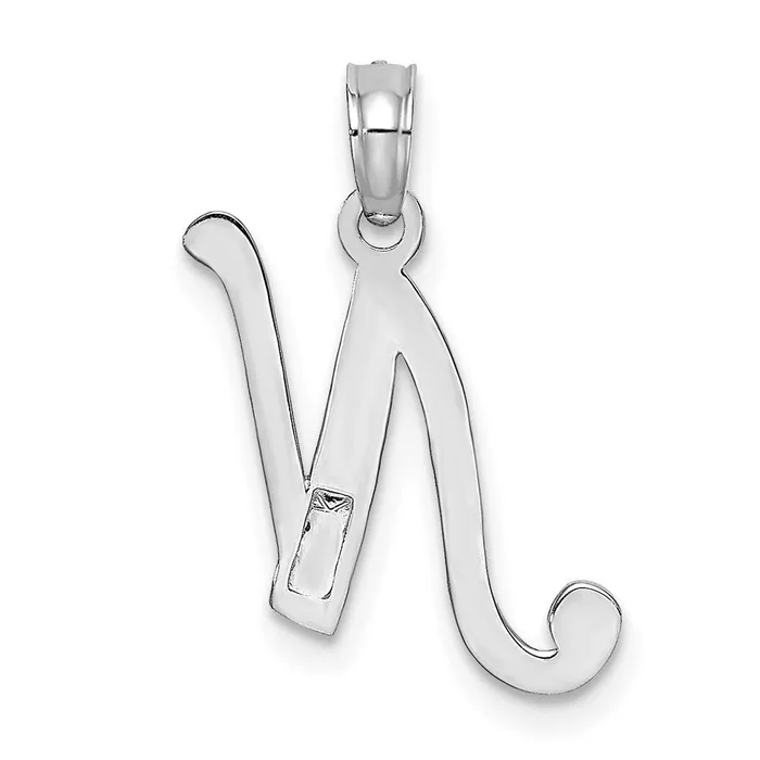 TreasureFineJewelers Charm Necklaces 10K White Gold Polished N Script Initial Charm