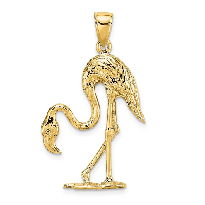 TreasureFineJewelers Charm Necklaces 14K 3D Textured Flamingo Charm