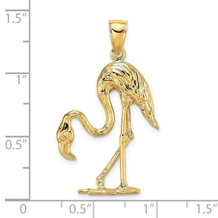 TreasureFineJewelers Charm Necklaces 14K 3D Textured Flamingo Charm