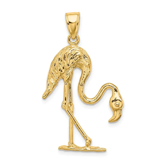 TreasureFineJewelers Charm Necklaces 14K 3D Textured Flamingo Charm