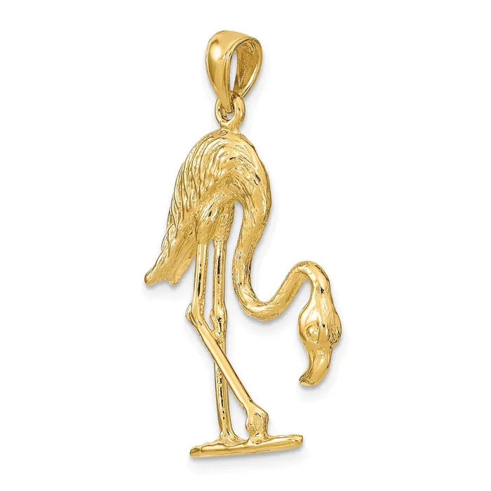 TreasureFineJewelers Charm Necklaces 14K 3D Textured Flamingo Charm