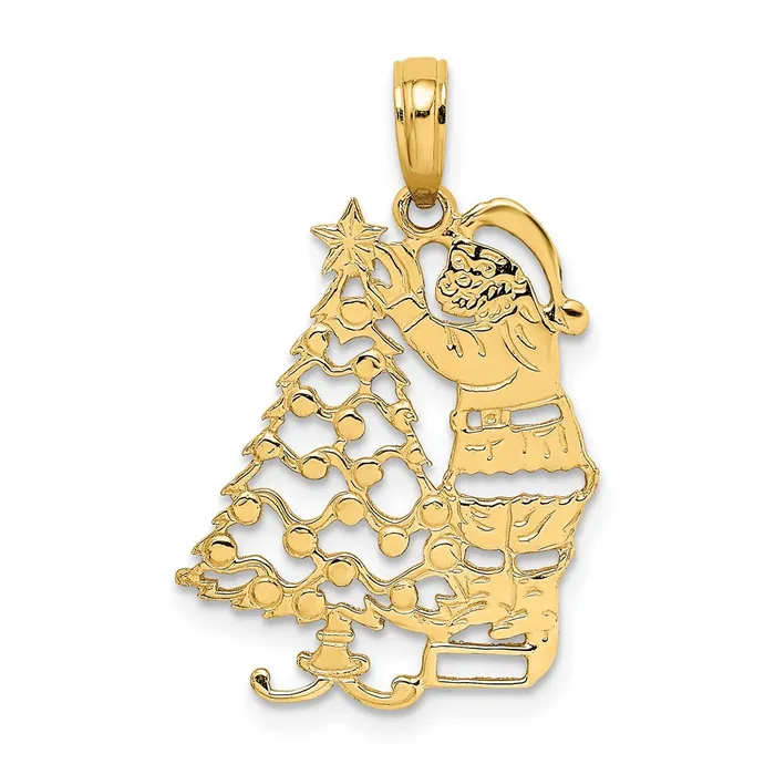 TreasureFineJewelers Charm Necklaces 14k Polished Christmas Tree and Santa Charm