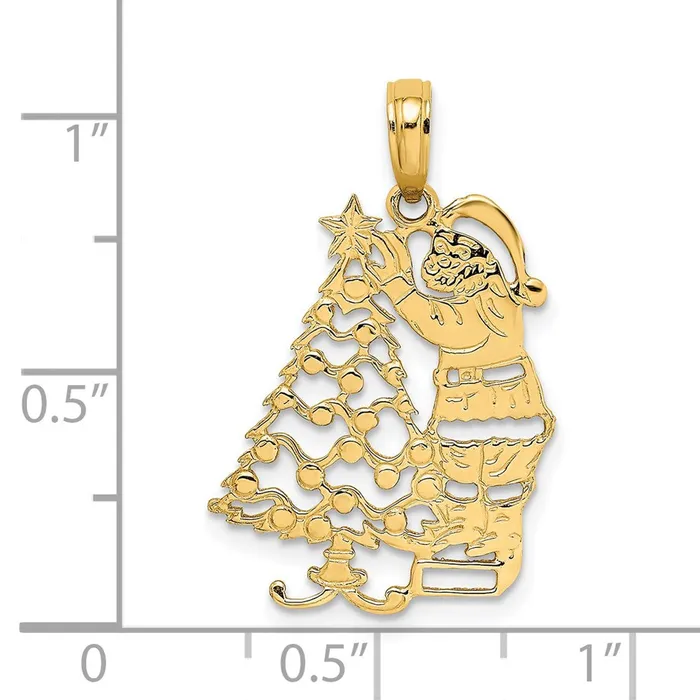 TreasureFineJewelers Charm Necklaces 14k Polished Christmas Tree and Santa Charm