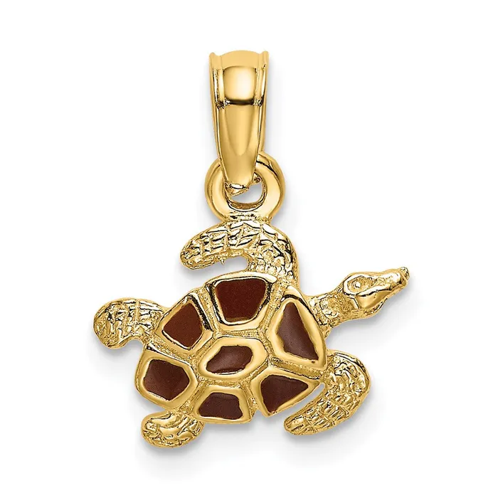 TreasureFineJewelers Charm Necklaces 14K Textured and Enameled Sea Turtle Charm