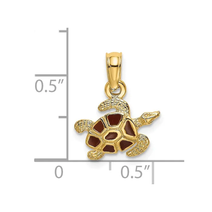 TreasureFineJewelers Charm Necklaces 14K Textured and Enameled Sea Turtle Charm