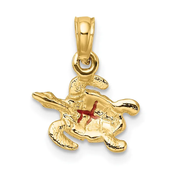 TreasureFineJewelers Charm Necklaces 14K Textured and Enameled Sea Turtle Charm