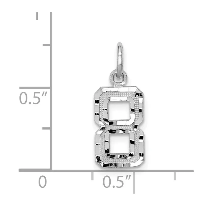 TreasureFineJewelers Charm Necklaces 14k White Gold Small Brushed Diamondcut Number 8 Charm