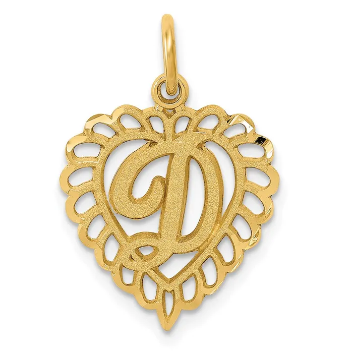 TreasureFineJewelers Charm Necklaces 14k Yellow Gold Heart Letter D Charm