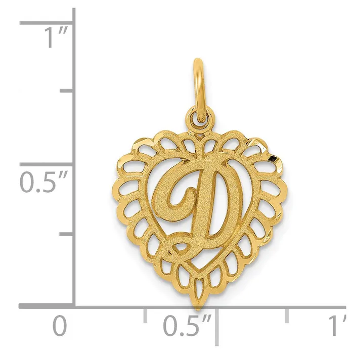 TreasureFineJewelers Charm Necklaces 14k Yellow Gold Heart Letter D Charm