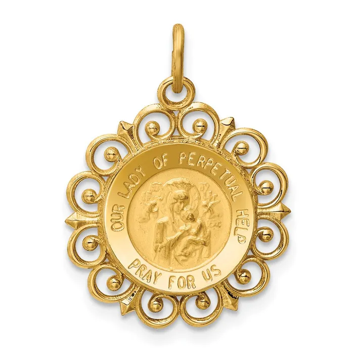 TreasureFineJewelers Charm Necklaces 14k Yellow Gold Our Lady of Perpetual Help Medal Charm